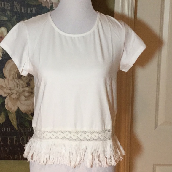 BOHO WHITE SHORT SLEEVE FRINGE BLOUSE - Picture 4 of 6
